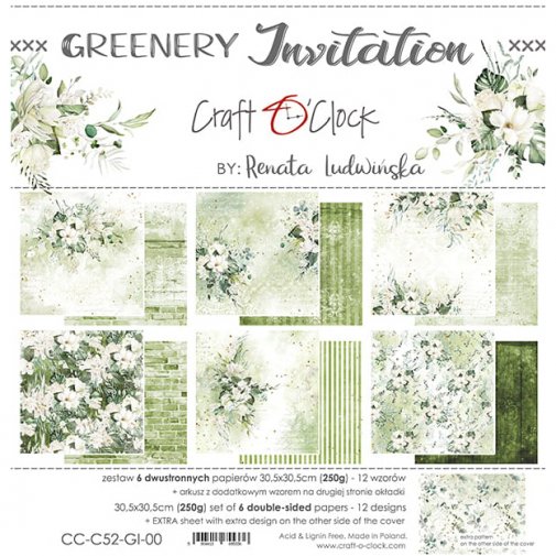 12x12\" paperipakkaus, Craft O\'Clock: Greenery Invitation